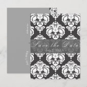 Grijs & Wit Damast Chic Trouwen Bewaar de Datum Aankondigingskaart (Voorkant / Achterkant)