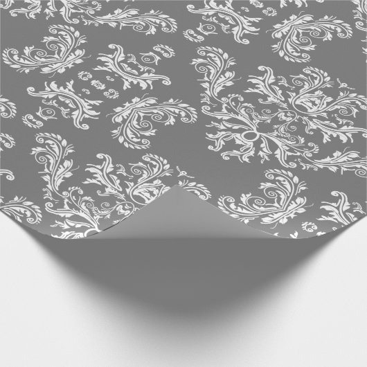 Grijs wit  demaspatroon cadeaupapier (Hoek)
