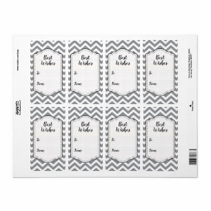 Grijs & Wit Dik Chevron Huwelijk Verjaardag V2 Etiket