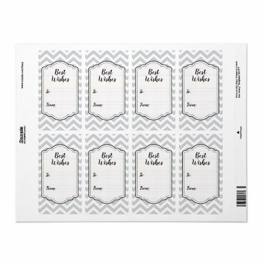 Grijs & Wit Dikke Chevron Huwelijk Verjaardag V1 Etiket (Full Sheet)