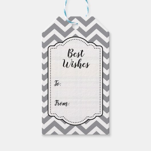 Grijs & Wit Dikke Chevron Huwelijk Verjaardag V2 Cadeaulabel (Voorkant)