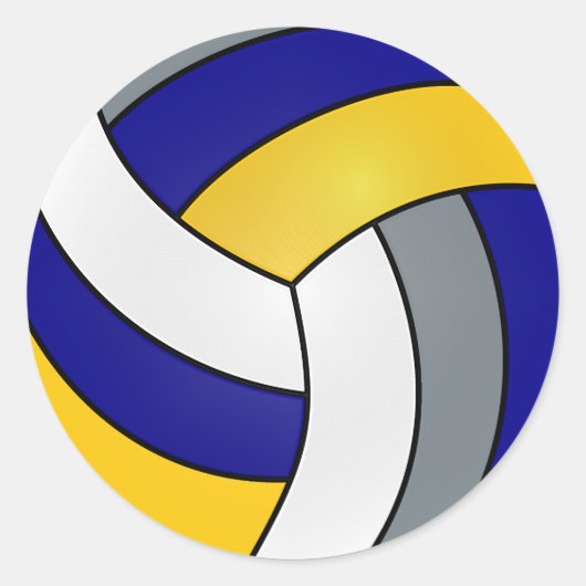 Grijs, Wit, Donkerblauw en Geel Volleybal Ronde Sticker (Voorkant)