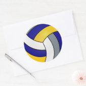 Grijs, Wit, Donkerblauw en Geel Volleybal Ronde Sticker (Envelop)