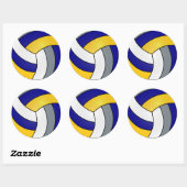 Grijs, Wit, Donkerblauw en Geel Volleybal Ronde Sticker (Vel)