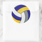 Grijs, Wit, Donkerblauw en Geel Volleybal Ronde Sticker (Tas)