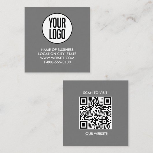 Grijs Wit Douane Logo en QR Code Vierkante Visitekaartje (Voorkant / Achterkant)
