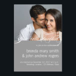 Grijs Wit Eenvoudige Moderne Foto Huwelijksuitnodi Kaart<br><div class="desc">Grijze achtergrondkleur,  wit script en tekst eenvoudige Modern Wedding Invitation met verloving foto. Ontwerp van Elke Clarke©. Pas aan met uw namen,  foto- en trouwinformatie tekst. Voor andere kleuren kunt u contact opnemen met de ontwerper.</div>