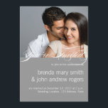 Grijs Wit Eenvoudige Moderne Foto Huwelijksuitnodi Kaart<br><div class="desc">Grijze achtergrondkleur,  wit script en tekst eenvoudige Modern Wedding Invitation met verloving foto. Ontwerp van Elke Clarke©. Pas aan met uw namen,  foto- en trouwinformatie tekst. Voor andere kleuren kunt u contact opnemen met de ontwerper.</div>