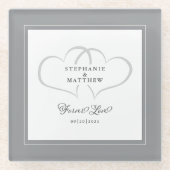 Grijs & Wit Elegant Trouw Hartjes Oneindige Liefde Glazen Onderzetter (Voorkant)