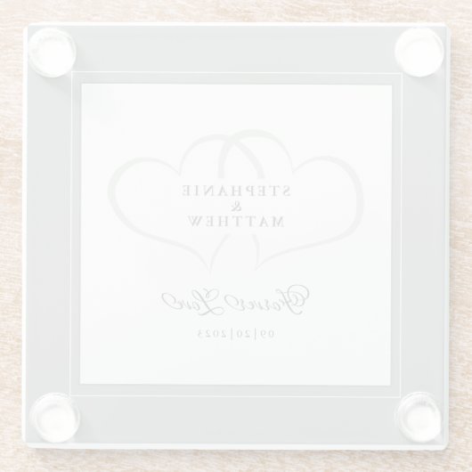 Grijs & Wit Elegant Trouw Hartjes Oneindige Liefde Glazen Onderzetter (Achterkant)