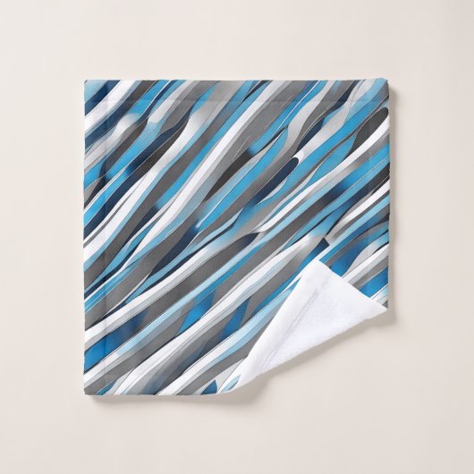 Grijs, wit en blauw lijnpatroon bad handdoek (Wasdoekje)