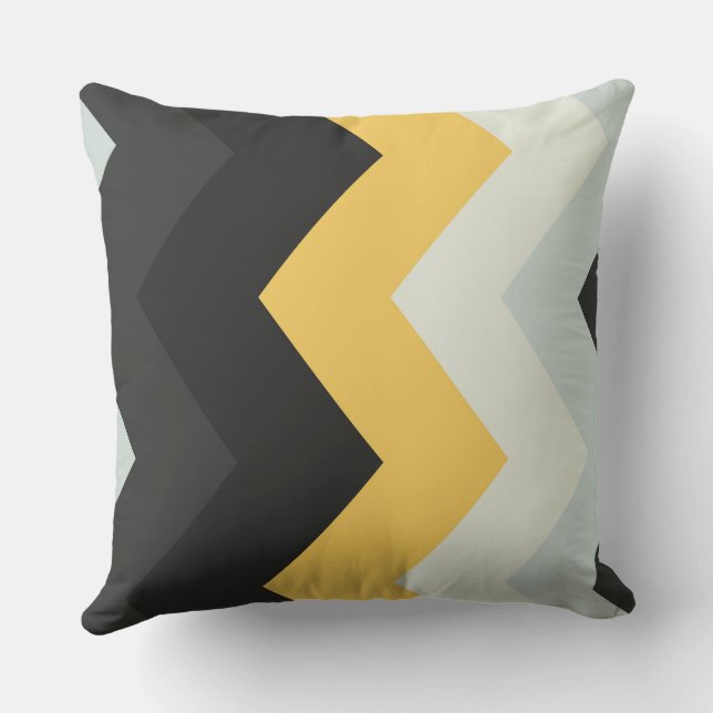 grijs, wit en geel chevron Patroon Kussen (Achterkant)