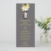 Grijs, wit en geel Mason Jar | Trouwmenu Menu (Staand voorkant)