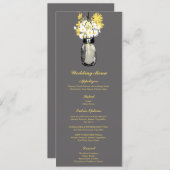 Grijs, wit en geel Mason Jar | Trouwmenu Menu (Voorkant / Achterkant)