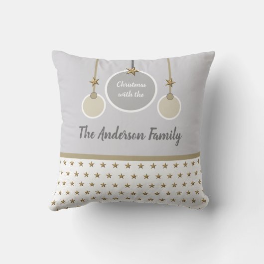 Grijs wit en goud met sterren en kerstnaam kussen (Achterkant)
