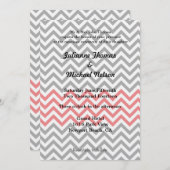 Grijs, wit en koraal Chevron bruiloft Kaart (Voorkant / Achterkant)