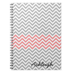 Grijs, Wit en Koraal Chevron Notitieboek