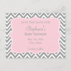 Grijs, wit en pastel Roze Baby shower Briefkaart