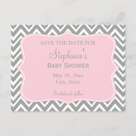 Grijs, wit en pastel Roze Baby shower Briefkaart (Voorkant)