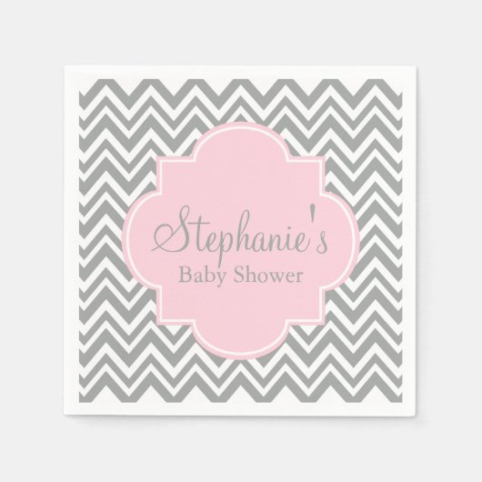 Grijs, wit en pastel Roze Baby shower Servet (Voorkant)