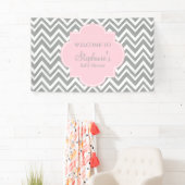 Grijs, wit en pastel Roze Baby shower Spandoek (Insitu)