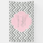 Grijs, wit en pastel Roze Baby shower Spandoek (Verticaal)