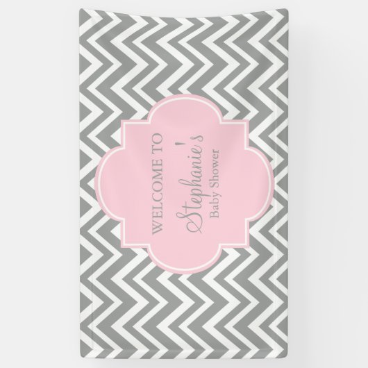 Grijs, wit en pastel Roze Baby shower Spandoek (Verticaal)
