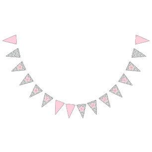 Grijs, wit en pastel Roze Baby shower Vlaggetjes