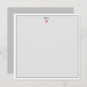 Grijs, wit en roze hart, monogrammen, platte noot kaart (Voorkant / Achterkant)
