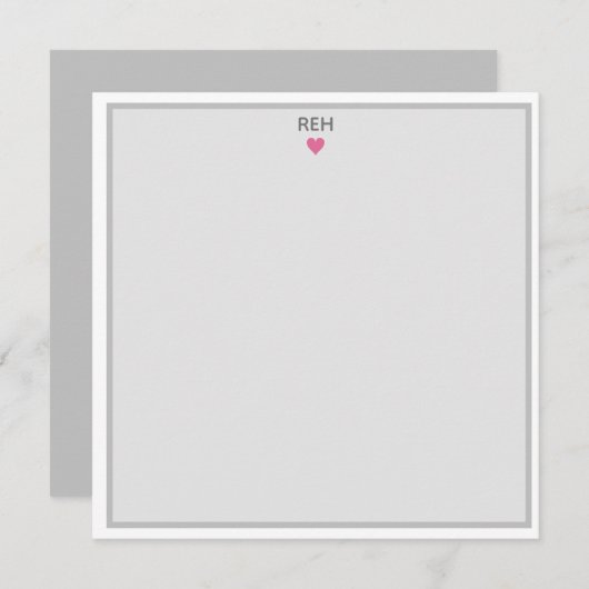 Grijs, wit en roze hart, monogrammen, platte noot kaart (Voorkant / Achterkant)