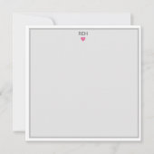 Grijs, wit en roze hart, monogrammen, platte noot kaart (Voorkant)