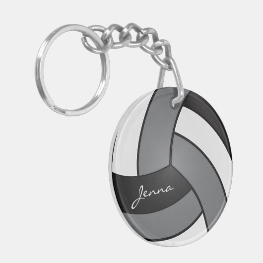 Grijs, wit en zwart Volleybalontwerp Sleutelhanger (Voorkant Links)