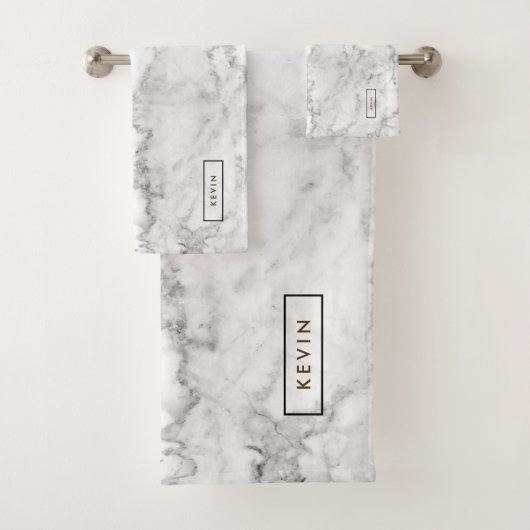 Grijs & Wit Faux Marmeren Steen Bad Handdoek (Insitu)