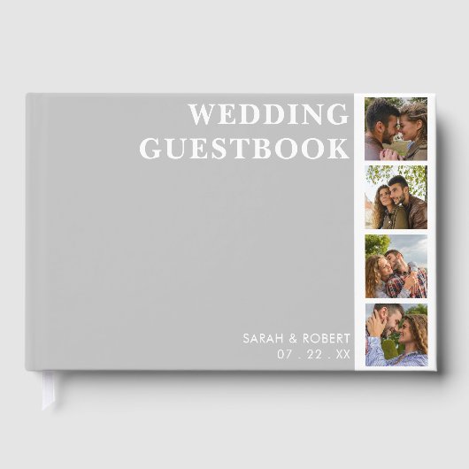 Grijs & Wit Fotocabine Collage Bruiloft Gastenboek (Voorkant)