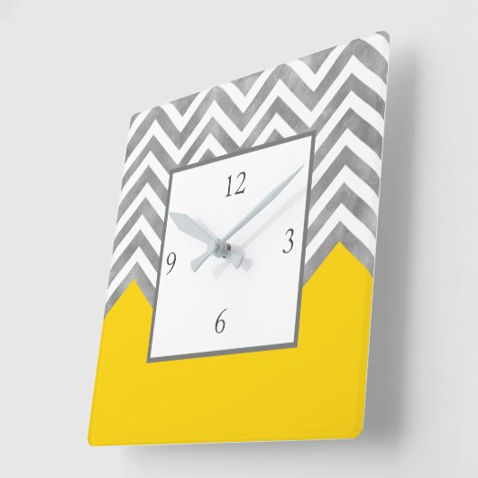 Grijs wit Geel Kleurblok Vierkante Klok (Hoek)
