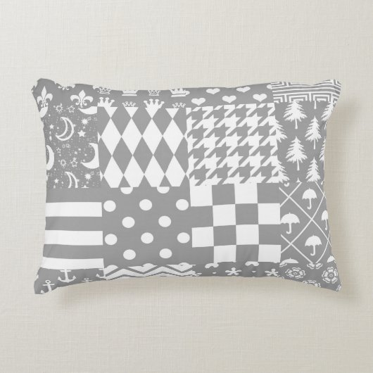Grijs Wit Gemengde Patchwork Ontwerp Accent Kussen (Voorkant)