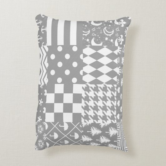 Grijs Wit Gemengde Patchwork Ontwerp Accent Kussen (Achterkant (Verticaal))