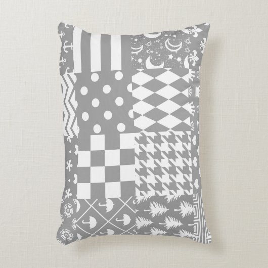 Grijs Wit Gemengde Patchwork Ontwerp Accent Kussen (Voorkant(Verticaal))