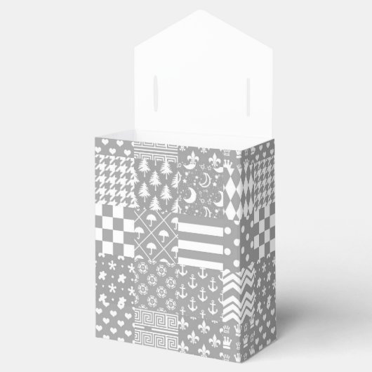 Grijs Wit Gemengde Patchwork Ontwerp Bedankdoosjes (Geopend)