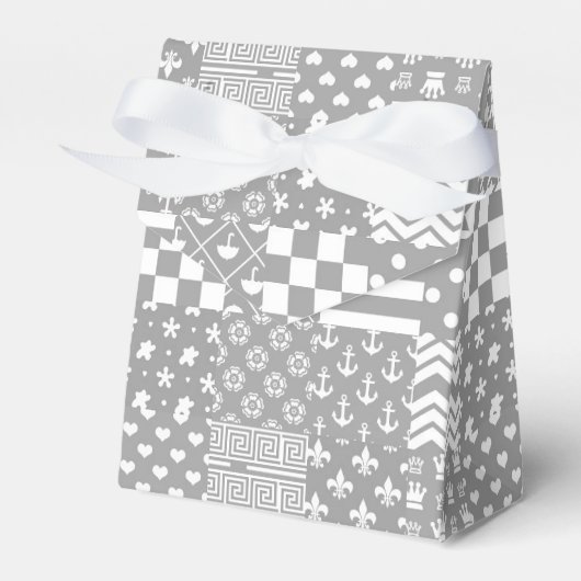 Grijs Wit Gemengde Patchwork Ontwerp Bedankdoosjes (Voorkant Zijde)