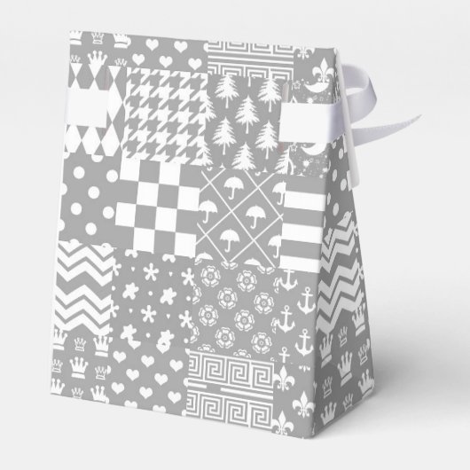 Grijs Wit Gemengde Patchwork Ontwerp Bedankdoosjes (Achterkant)