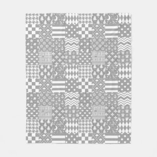 Grijs Wit Gemengde Patchwork Ontwerp Fleece Deken