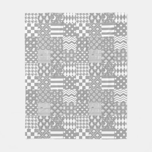 Grijs Wit Gemengde Patchwork Ontwerp Fleece Deken (Voorkant)