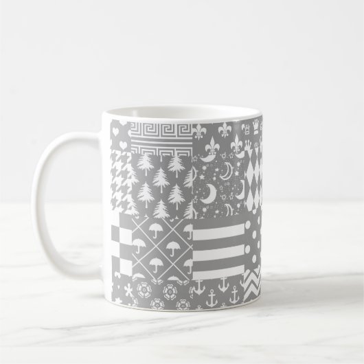 Grijs Wit Gemengde Patchwork Ontwerp Koffiemok (Links)
