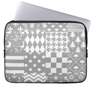Grijs Wit Gemengde Patchwork Ontwerp Laptop Sleeve