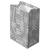 Grijs Wit Gemengde Patchwork Ontwerp Medium Cadeauzakje (Voorkant Gekanteld)