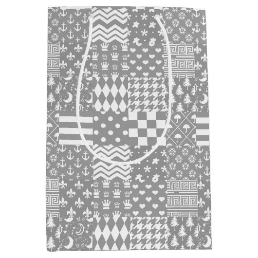 Grijs Wit Gemengde Patchwork Ontwerp Medium Cadeauzakje (Voorkant)