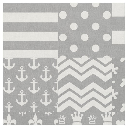 Grijs Wit Gemengde Patchwork Ontwerp Stof (Close Up)