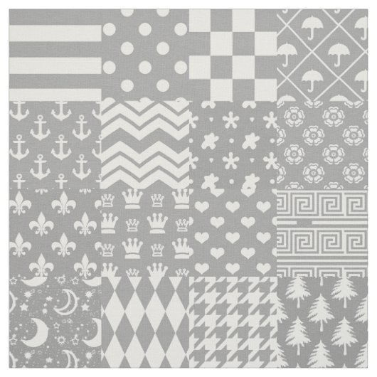 Grijs Wit Gemengde Patchwork Ontwerp Stof (Swatch)