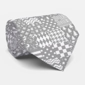 Grijs Wit Gemengde Patchwork Ontwerp Stropdas (Opgerold)